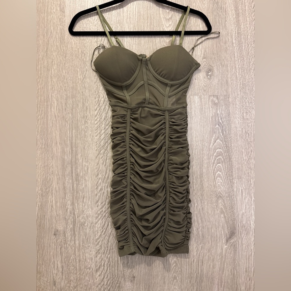 Revamped Ruched Mini Dress in green